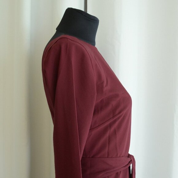 Dress the Population Caro Burgundy Long Sleeve Belted Sheath Dress Sz M - Picture 8 of 9